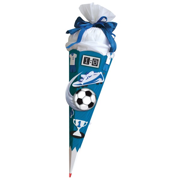 Roth Schultüten-Bastelset Soccer mit Sound, blau, 68 cm, eckig, Kreppverschluss, mit Moosgummi, Rot(