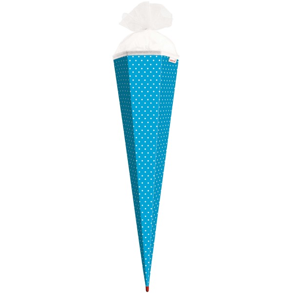 Roth Basteltüte Pazifikblau - weiße Punkte, 85cm, eckig, Rot(h)-Spitze, Tüllverschluss