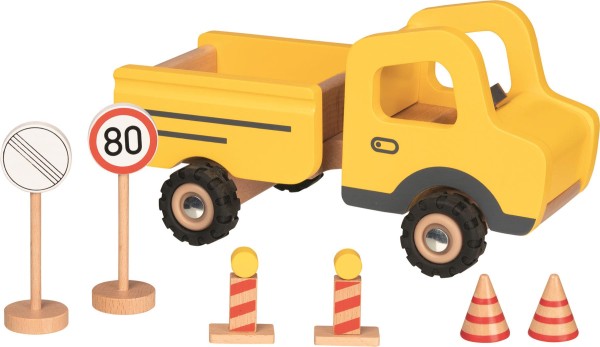 Goki Baustellenfahrzeug mit Verkehrsschildern