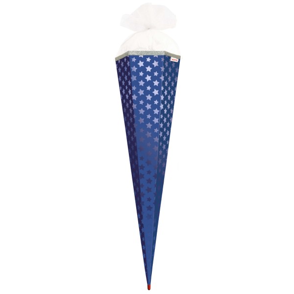Roth Basteltüte Ultramarinblau - Sterne, 85cm, eckig, Rot(h)-Spitze, Tüllverschluss, Folie
